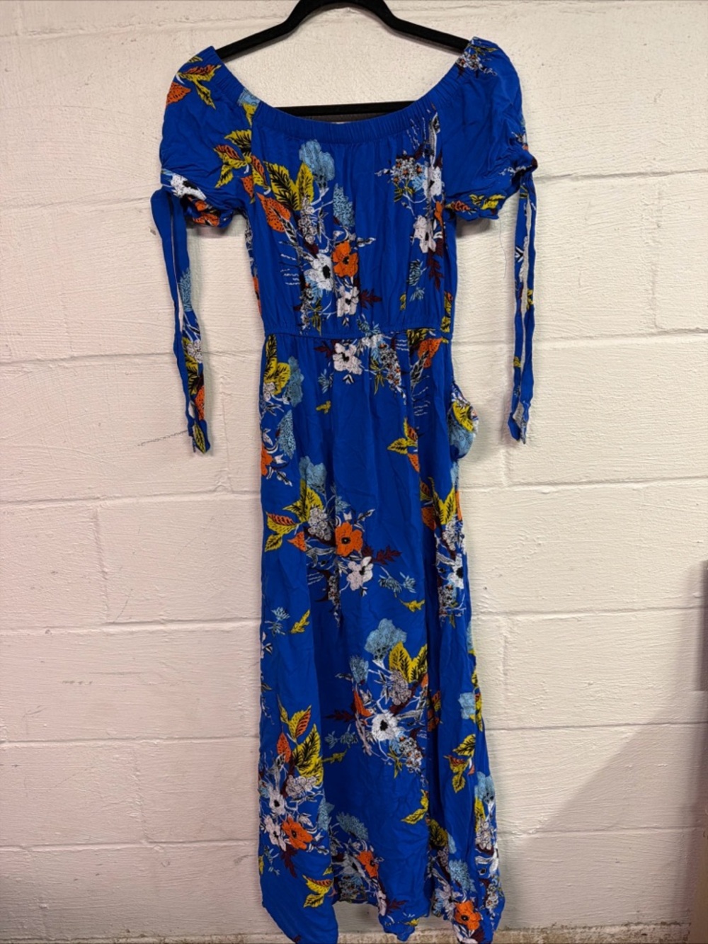 BAND OF GYPSIES Floral Hi-Lo Maxi Dress Blue Flutter Sleeve‎ Boho Peasant WMNS S